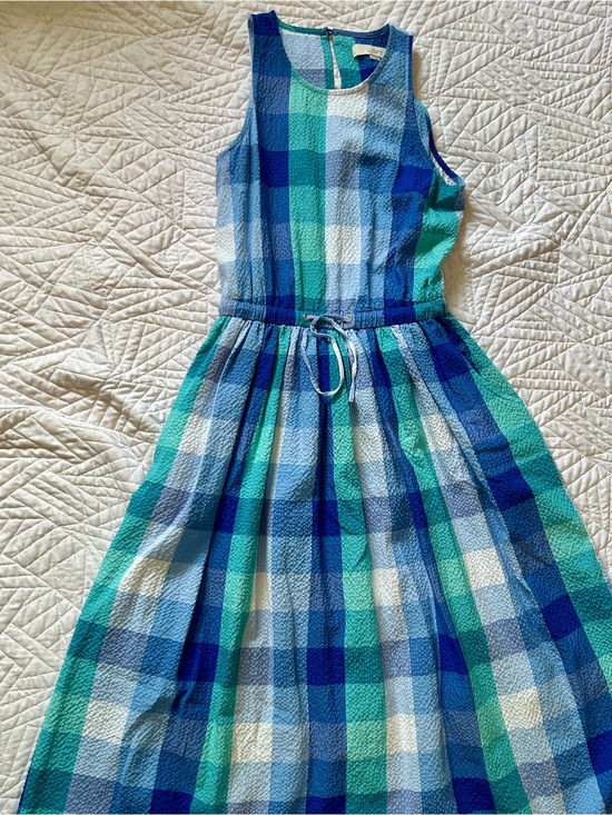 LOFT Dresses & Skirts - Ann Taylor LOFT Seersucker Plaid Sleeveless Midi Dress W/ Peekaboo Open Back